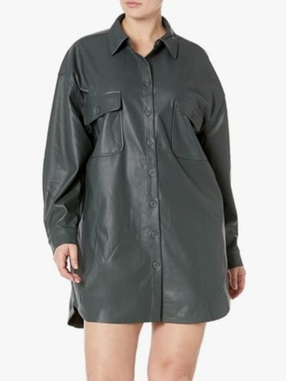 Steve Madden Dark Green Long Sleeve Button Faux Leather Jacket Size Medium